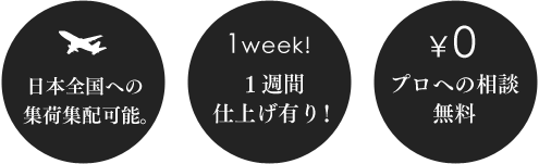 日本全国への集荷集配可能。１週間仕上げ有り！プロへの相談無料